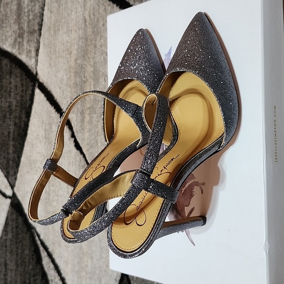 JESSICA SIMPSON PASELLE PEWTER MICRO FLASH METALLIC SILVER GLITTER PUMP STILETTO - Picture 8 of 14